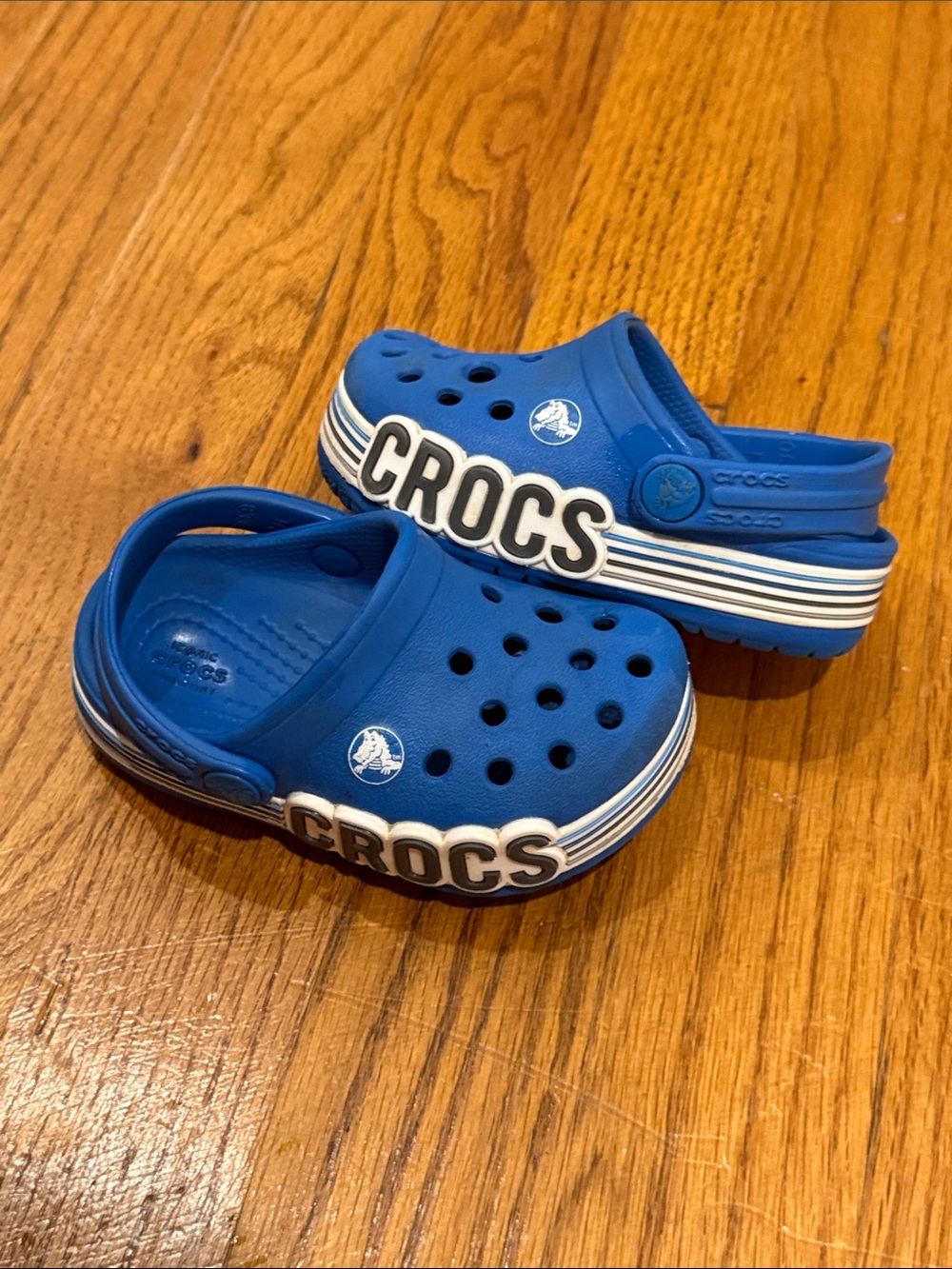 CROCS Kids Blue Classic Clog with White Stripe Detail